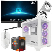 Setup Gamer WHITE-SPECIAL Pc de Bureau Gaming / Ryzen 5 5600X / RTX 4060 Ti WHITE 8G / 16 Go Avec Écran Incurvé MSI 24″ Full HD 