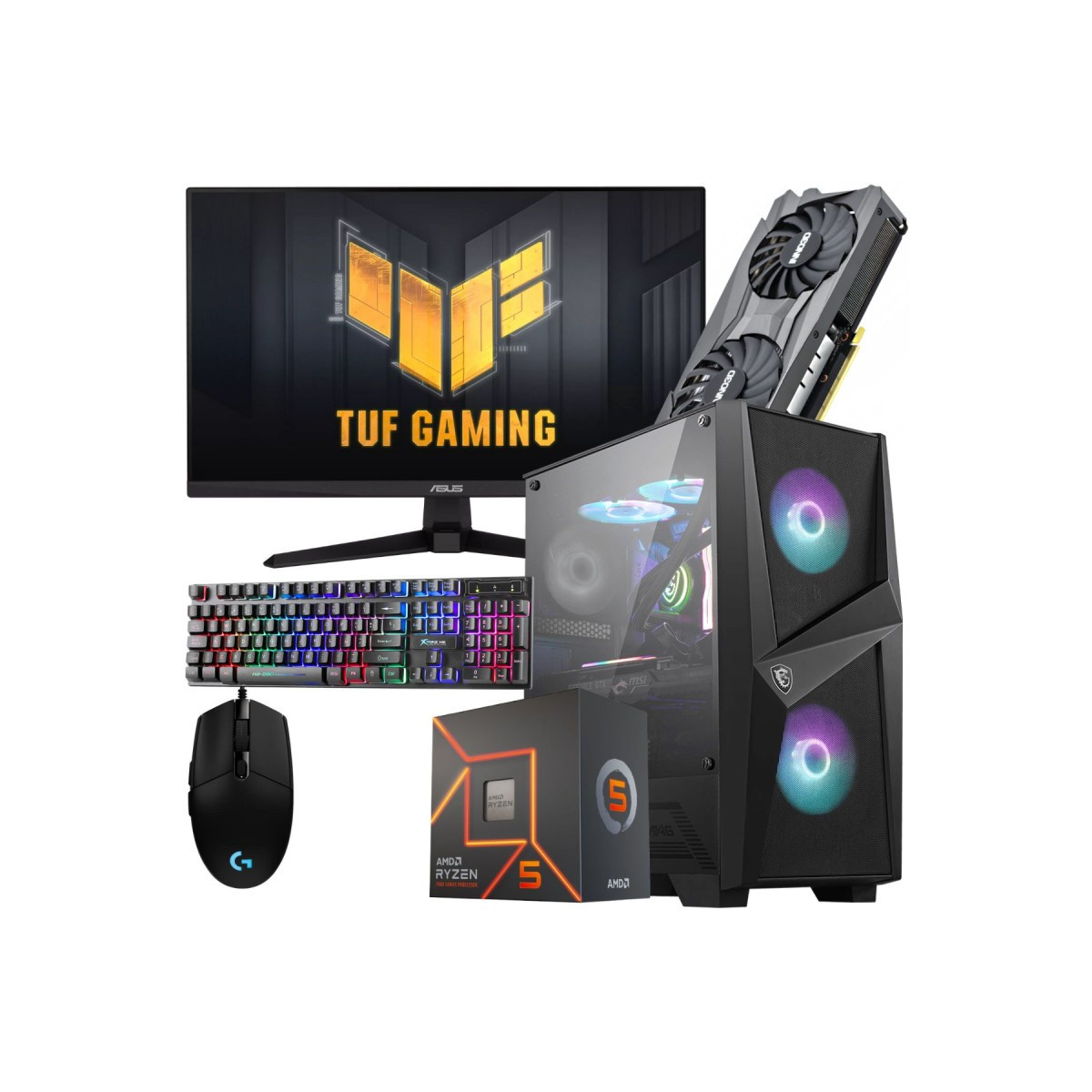 Setup Gamer SPECIAL Pc de Bureau Gaming / Ryzen 5 7600 / RTX 3060 12G / 32 Go Avec Écran Asus TUF 24″ Full HD IPS 180 Hz