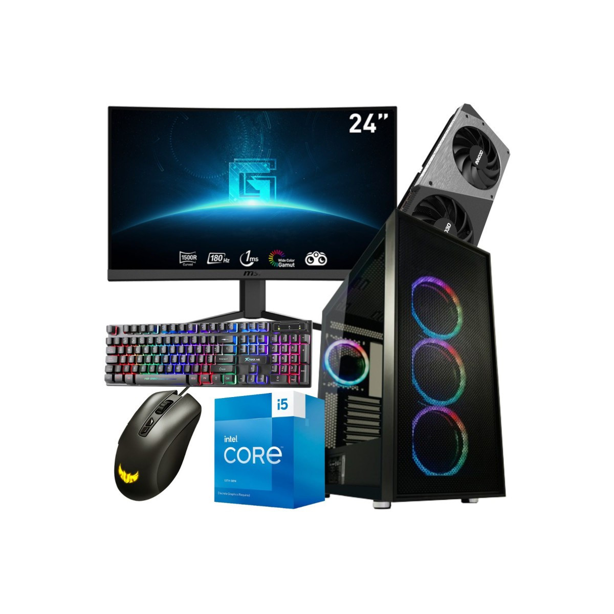 Setup Gamer SPECIAL Pc de Bureau Gaming / i5-13400F / RTX 4060 Ti 16G / 32 Go Avec Écran Incurvé MSI 24″ Full HD VA 180 Hz