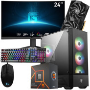 Setup Gamer MSI Pc de Bureau Gaming / Ryzen 5 7600 / RTX 4060 8G / 32 Go Avec Écran Incurvé MSI 24″ Full HD VA 180 Hz