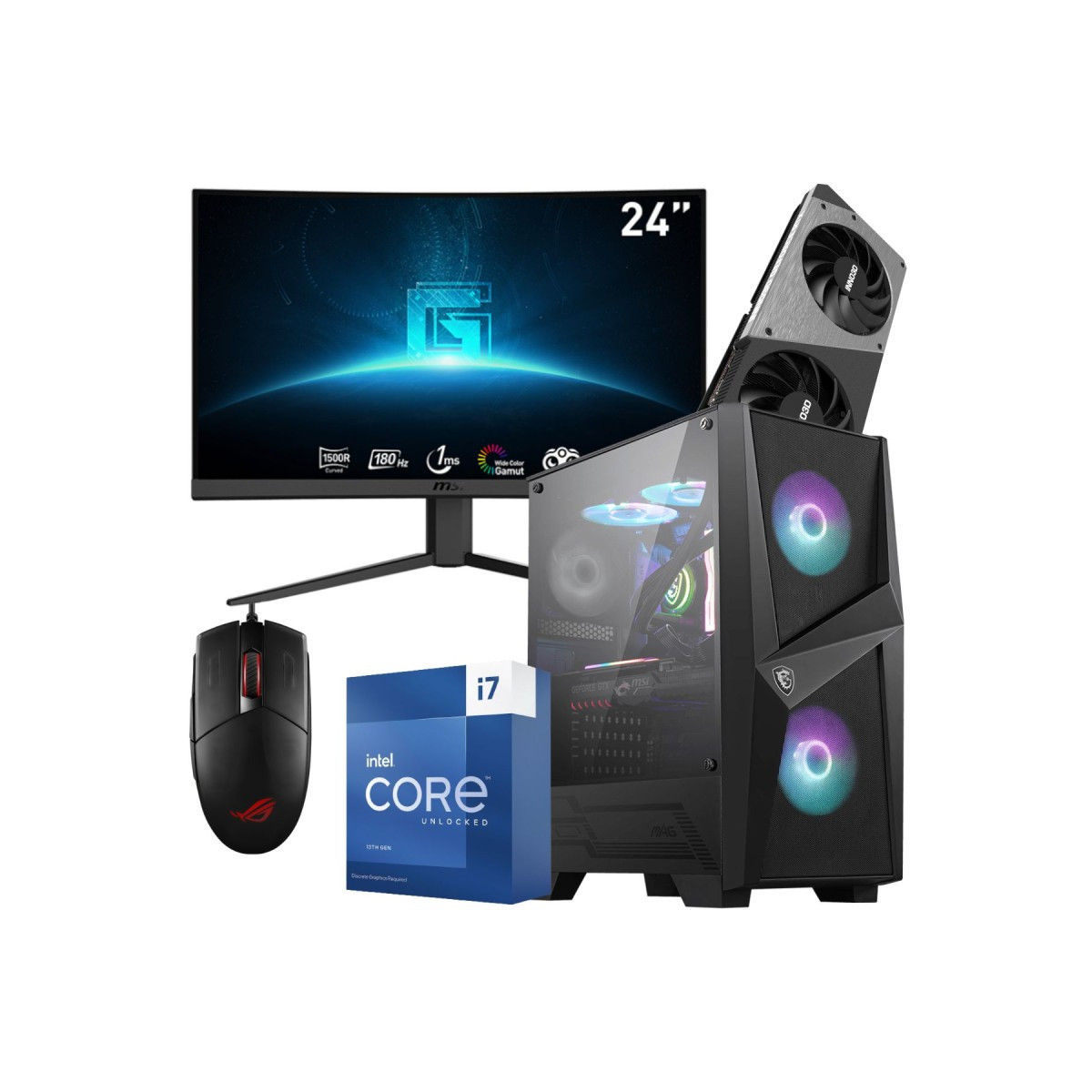 Setup Gamer SPECIAL Pc de Bureau Gaming / i7-13700KF / RTX 4060 Ti 8G / 32 Go Avec Écran Incurvé MSI 24″ Full HD VA 180 Hz