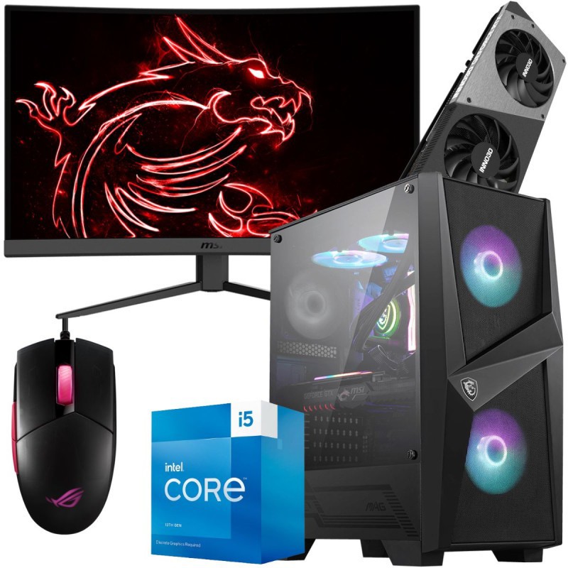 Setup Gamer SPECIAL Pc de Bureau Gaming / i5-13400F / RTX 4070 12G / 32 Go Avec Écran Incurvé MSI 27″ WQHD 170 Hz