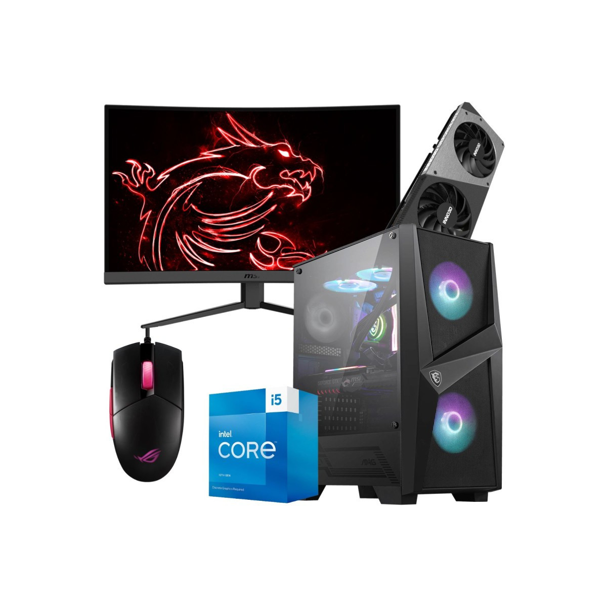 Setup Gamer SPECIAL Pc de Bureau Gaming / i5-13400F / RTX 4070 12G / 32 Go Avec Écran Incurvé MSI 27″ WQHD 170 Hz