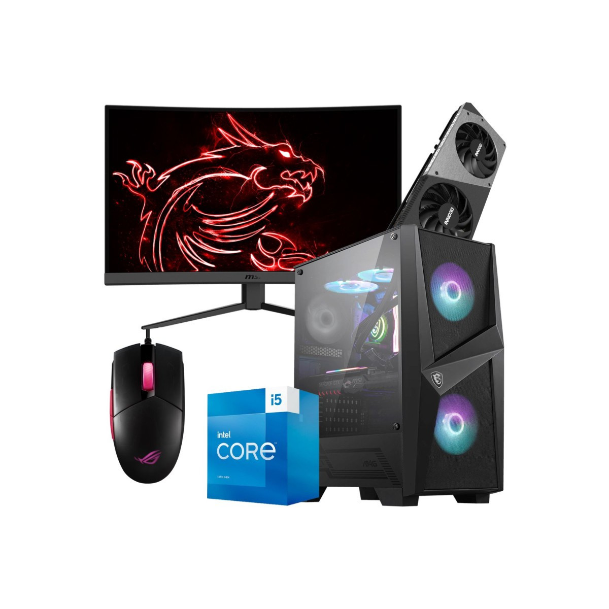 Setup Gamer SPECIAL Pc de Bureau Gaming / i5-13500 / RTX 4070 12G / 32 Go Avec Écran Incurvé MSI 27″ WQHD 170 Hz