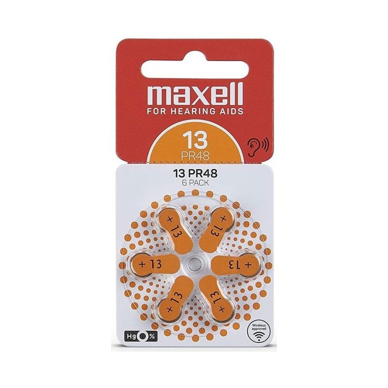 6x Piles Maxell Hearing Aid 13 pour appareils auditifs