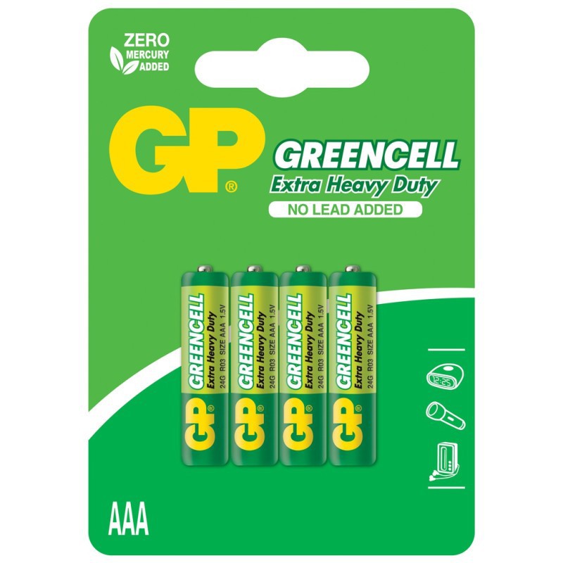 4x Piles GP Greencell Extra Heavy Duty / AAA / 1.5V