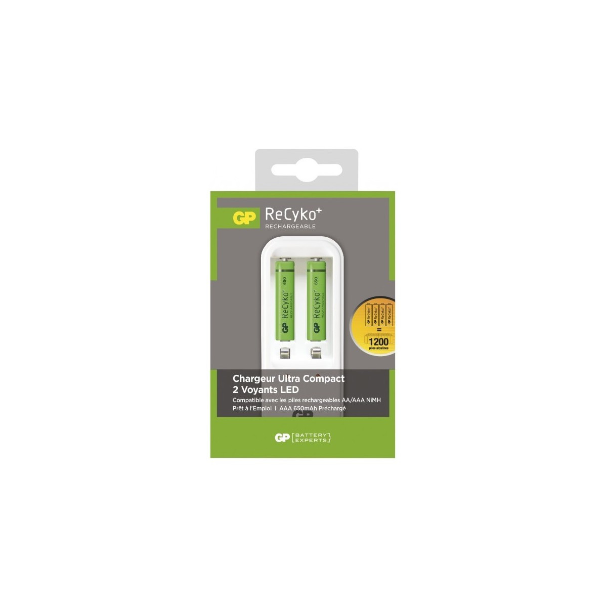 CHARGEUR DES PILES GP ULTRA COMPACT 2 VOYANTS LED / 650 MAH