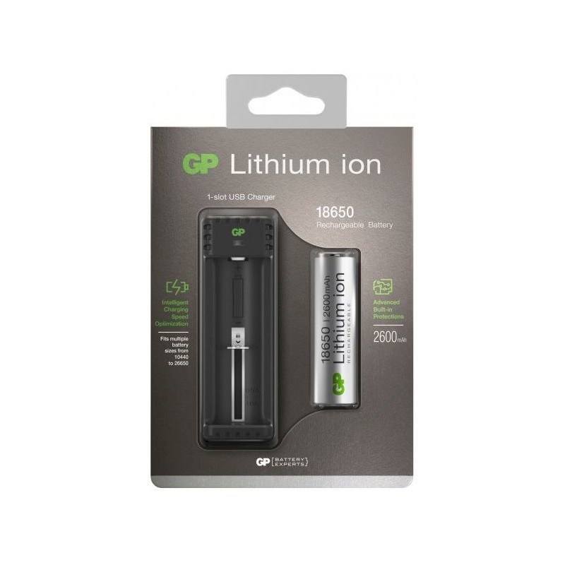 CHARGEUR LI-ION USB GP L111 AVEC AKKU 18650 RECHARGEABLE / 3.7V-2600MAH