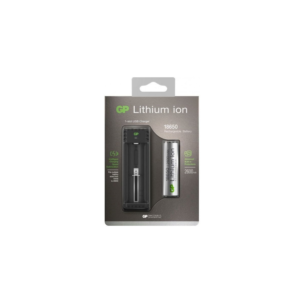 CHARGEUR LI-ION USB GP L111 AVEC AKKU 18650 RECHARGEABLE / 3.7V-2600MAH