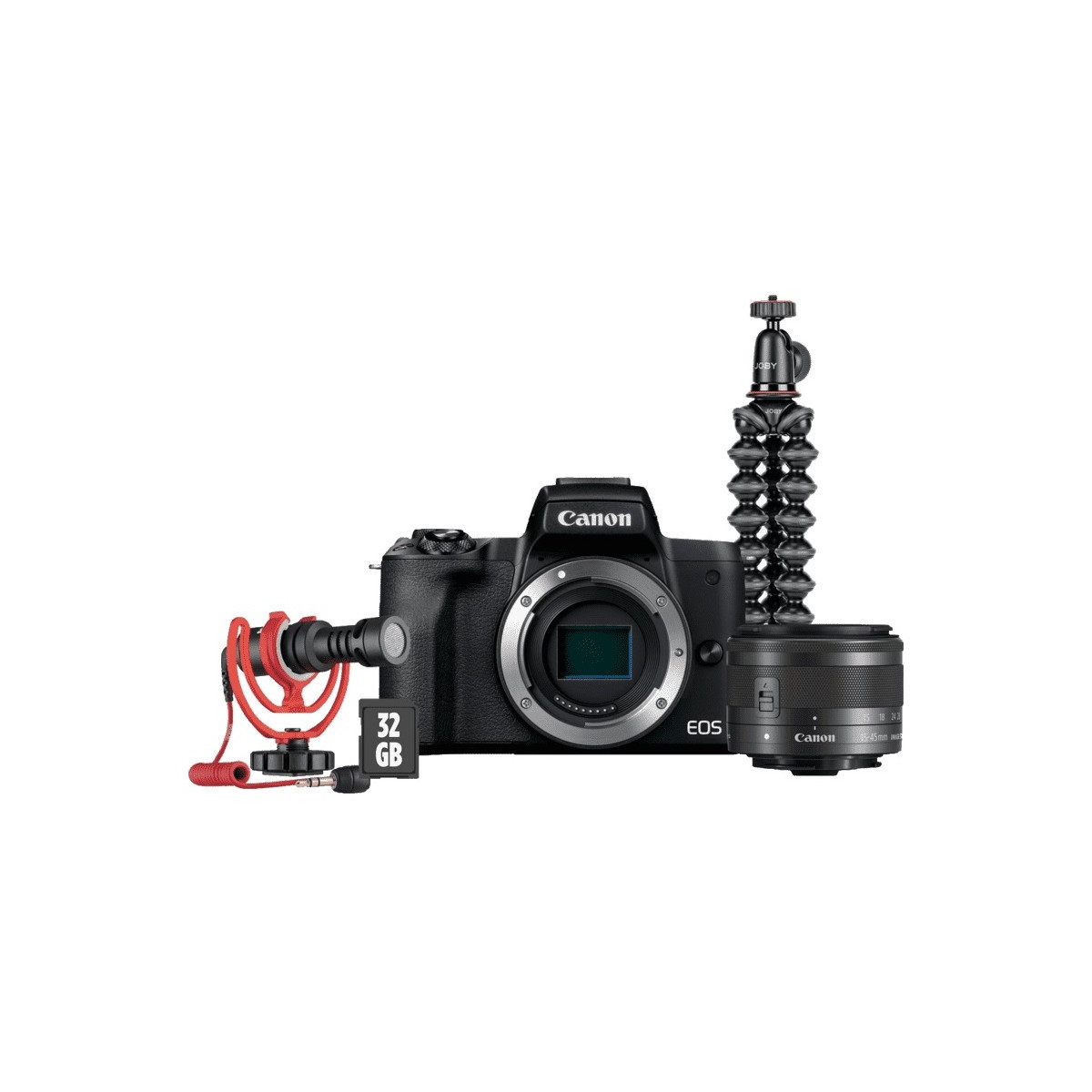 Kit Canon pour vlogueur EOS M50 Mark II / Objectif EF-M15-45 / Micro rode / Tripod / Carte SD 32GO