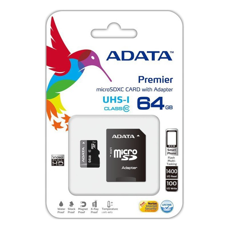 Carte mémoire Adata microSDXC 64 Go Class 10 + Adaptateur