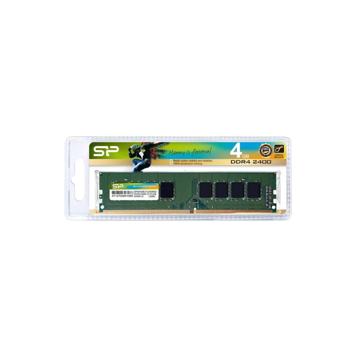 Barette mémoire Silicon Power Pour Pc de bureau DIMM 4 Go DDR4 / 2400 MHz