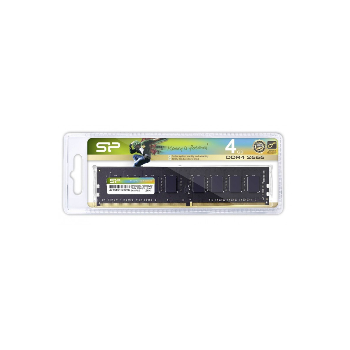 Barette mémoire Silicon Power Pour Pc de bureau DIMM 4 Go DDR4 / 2666 MHz