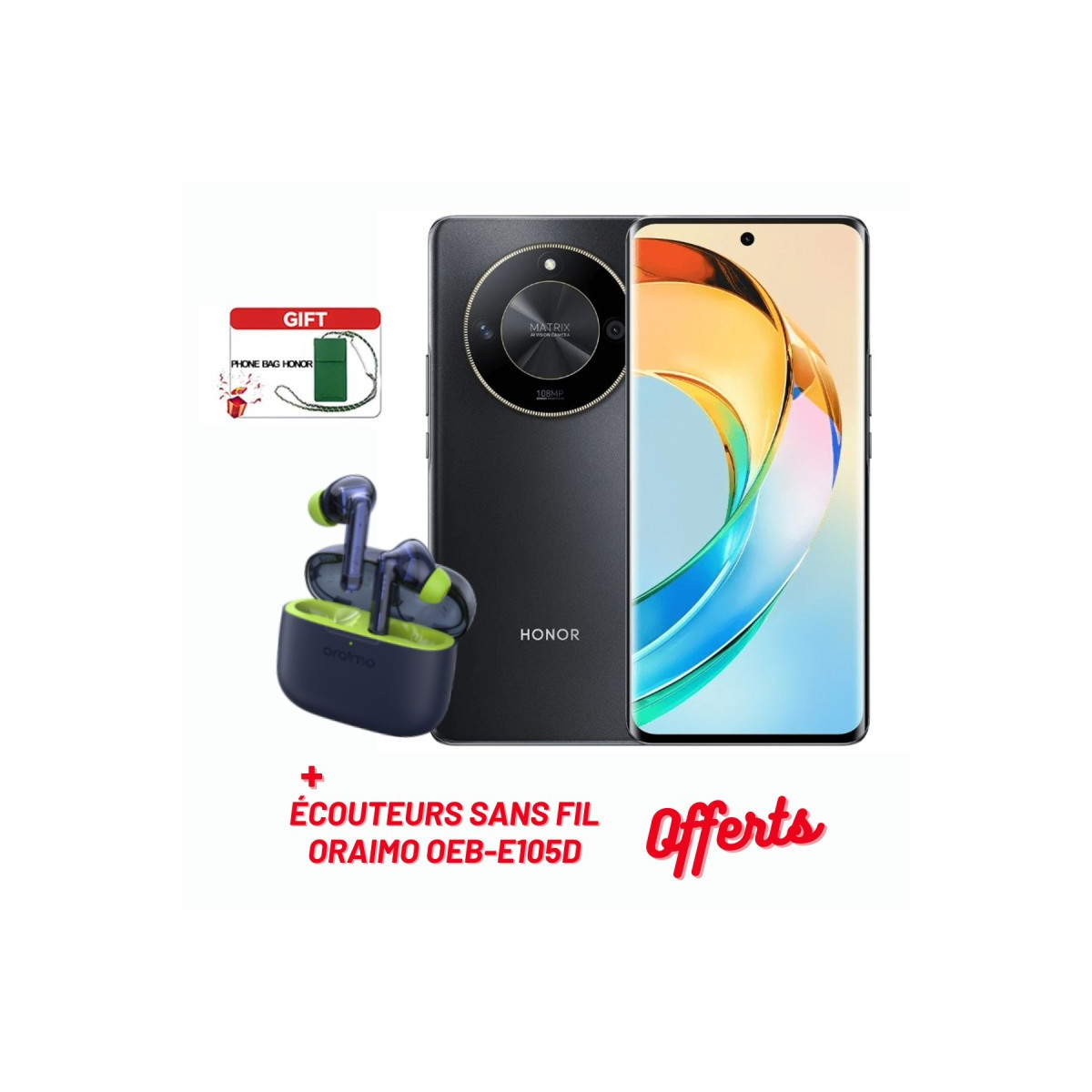 SMARTPHONE HONOR X9B 5G / 12 GO / 256 GO / NOIR + PHONE BAG HONOR OFFERT + AIRPODS ORAIMO OTW-330 OFFERTS