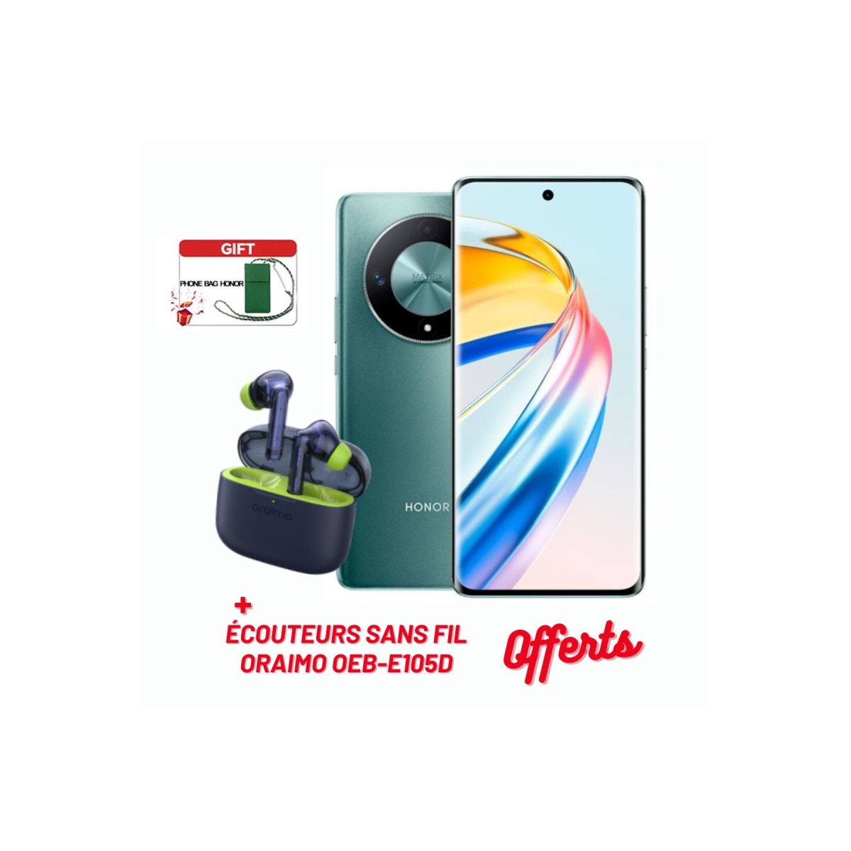 SMARTPHONE HONOR X9B 5G / 12 GO / 256 GO / VERT + PHONE BAG HONOR OFFERT + AIRPODS ORAIMO OTW-330 OFFERTS