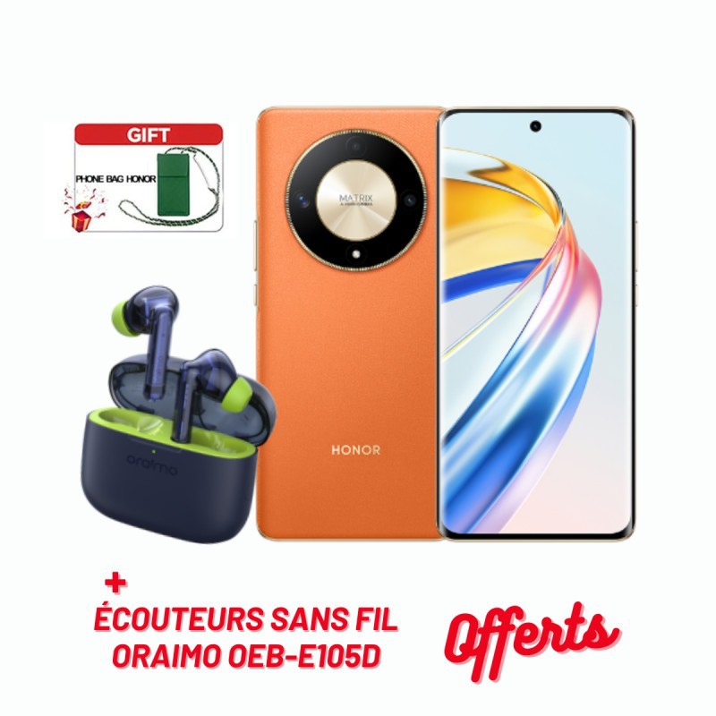 SMARTPHONE HONOR X9B 5G / 12 GO / 256 GO / ORANGE + PHONE BAG HONOR OFFERT + AIRPODS ORAIMO OTW-330 OFFERTS