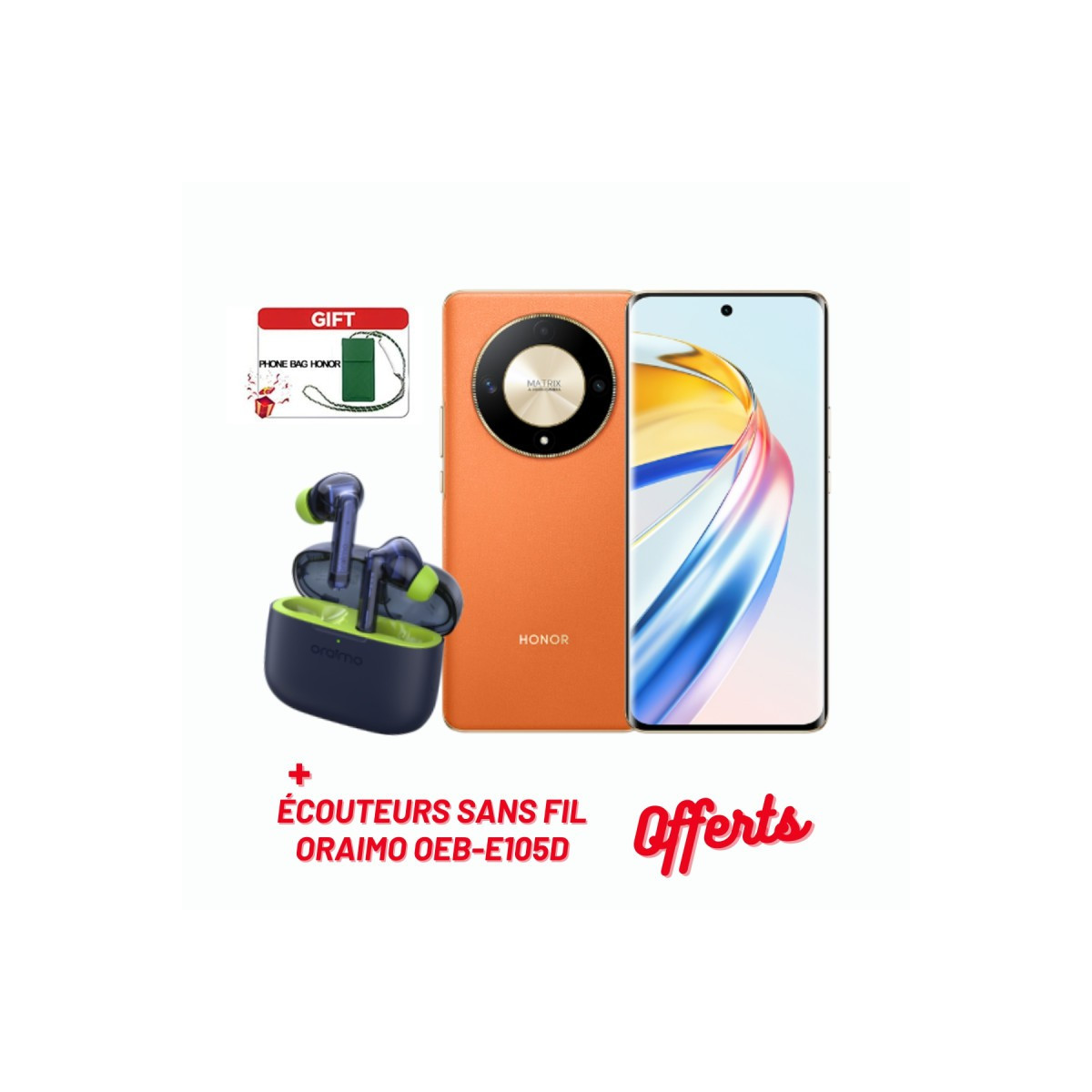 SMARTPHONE HONOR X9B 5G / 12 GO / 256 GO / ORANGE + PHONE BAG HONOR OFFERT + AIRPODS ORAIMO OTW-330 OFFERTS