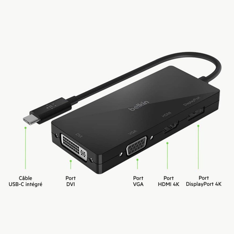 Adaptateur Belkin 4in1 (USB-C vers VGA, DVI, 4K HDMI, 4K DisplayPort)