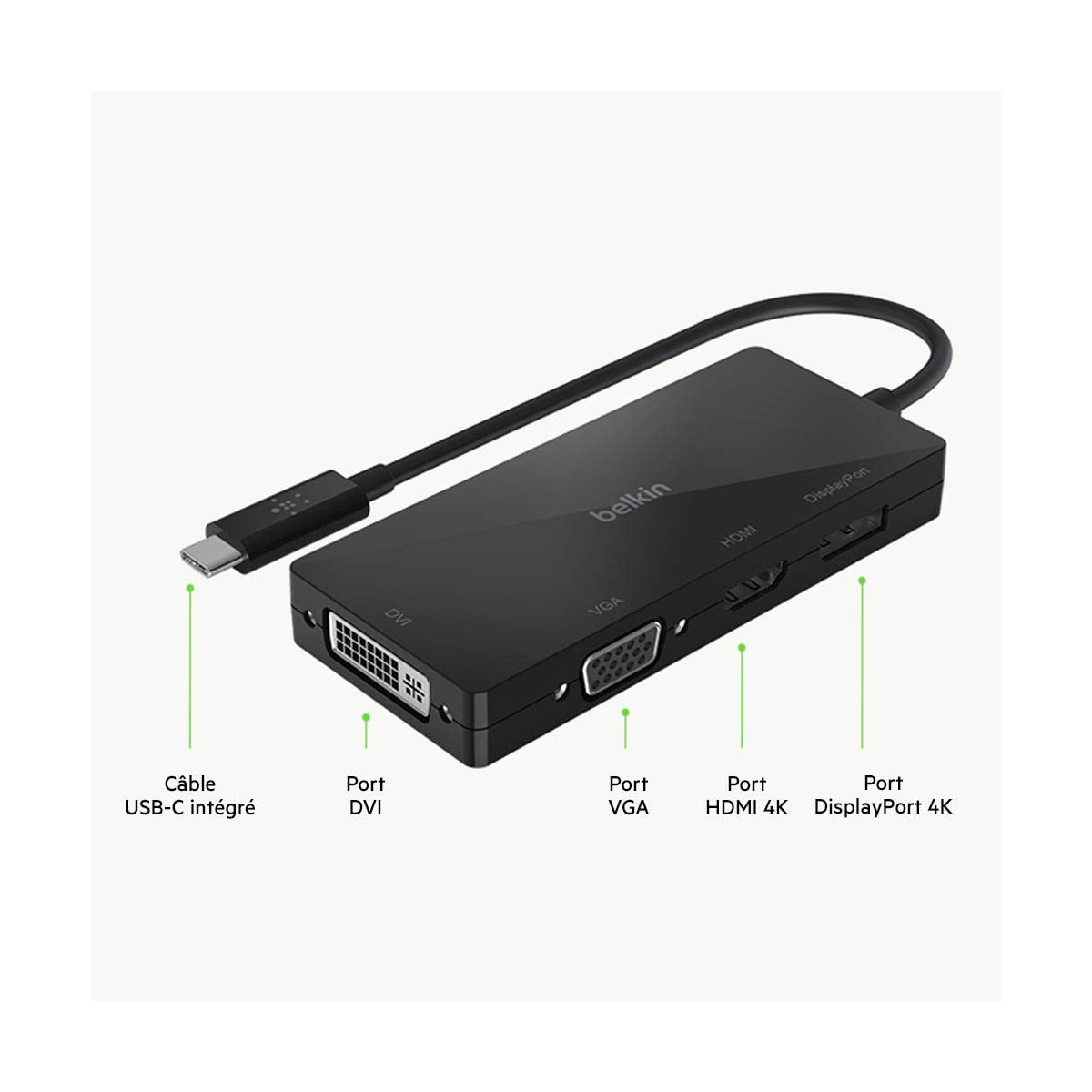 Adaptateur Belkin 4in1 (USB-C vers VGA, DVI, 4K HDMI, 4K DisplayPort)