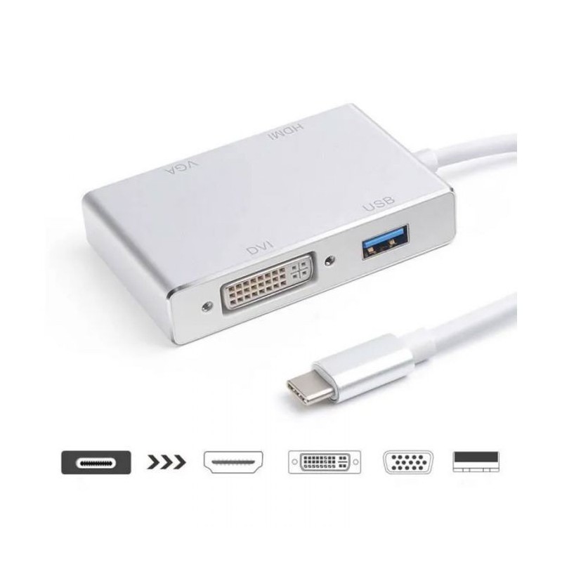 CONVERTISSEUR 4 EN 1 TYPE C VERS USB-VGA-DVI-HDMI