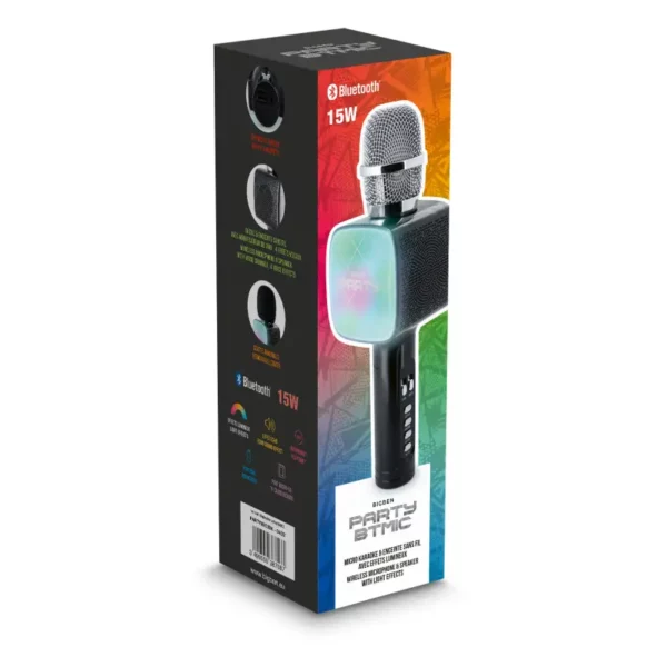 MICROPHONE BLUETOOTH 2 EN 1 KARAOKÉ ET ENCEINTE PARTY AVEC EFFETS LUMINEUX BIGBEN / 15W / NOIR