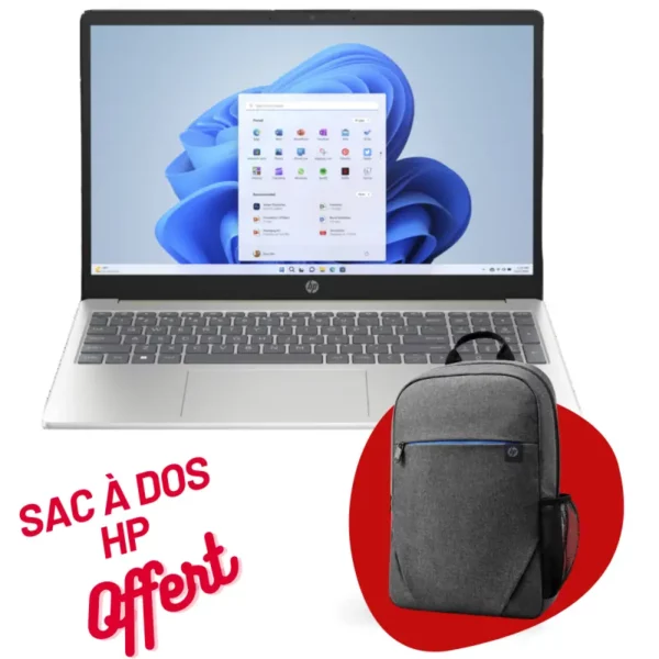 PC PORTABLE HP 15-FD0029NK / INTEL N100 / 4 GO / WINDOWS 11 / BLEU + SAC À DOS HP OFFERT