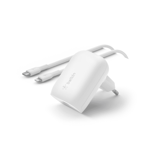 CHARGEUR SECTEUR BELKIN USB-C 30 W + CÂBLE LIGHTNING 1M / BLANC