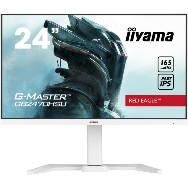 Écran gaming iiyama G-MASTER GB2470HSU-W5 24" - Panneau Fast IPS IGZO finition mate - Résolution: Full HD (1920 x 1080 mégapixels) - Taux de rafraîchissement: 165 Hz - Luminosité: 250 cd/m² - Contraste: 1100:1 - Temps de réponse: 0.8 ms (MPRT) - Zone de visualisation horizontal/vertica: 178°/178° - 1x HDMI (v.1.4) - 1x DisplayPort (v.1.2) - 2x USB 2.0 - Connecteur pour casque - Réducteur de lumière bleue - Sans scintillement - Prise en charge FreeSync Premium - 2x Haut-parleurs 2 W - Ajustements de la position d'affichage: hauteur, inclinaison, pivot (rotation des deux côtés) - Réglage de la hauteur: 150mm - Rotation (fonction PIVOT): 90° - Angle d'inclinaison: 23° vers le haut ; 5° vers le bas - Montage VESA: 100x100 mm - Système de gestion des câbles - Dimensions: 539.5 x 355.5 x 171 mm - Poids: 4.5 kg - Couleur Blanc, mat - Garantie 1 an