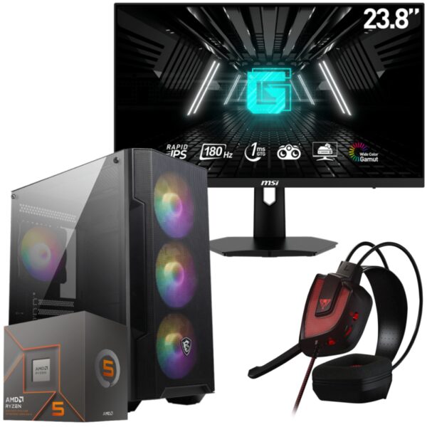 Setup Gamer Elite Pc de Bureau Gaming / Ryzen 5 8500G / Vega 8 / 16 Go DDR5 Avec Écran MSI 24" Full HD IPS 180 Hz