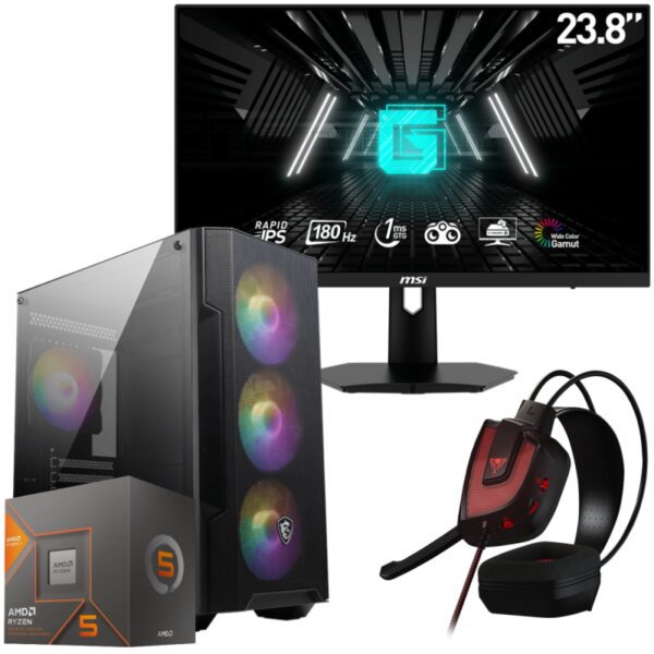 Setup Gamer Elite Pc de Bureau Gaming / Ryzen 5 8600G / AMD Radeon 760M / 16 Go DDR5 Avec Écran MSI 24" Full HD IPS 180 Hz