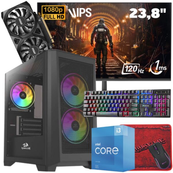 Setup Gamer Special Pc de Bureau Gaming / i3-10105F / RTX 3050 6G / 16 Go Avec Écran Aero 24" Full HD IPS 120 Hz