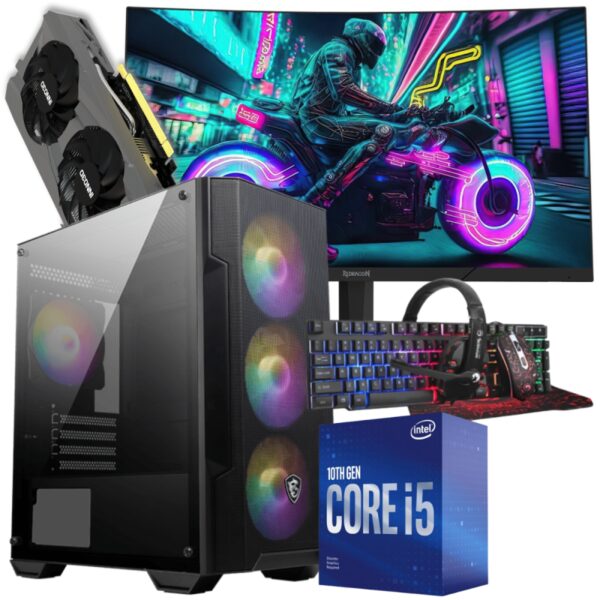 Setup Gamer Special Pc de Bureau Gaming / i5-10400F / RTX 3050 8G / 16 Go Avec Écran Incurvé Redragon 24" Full HD 180 Hz