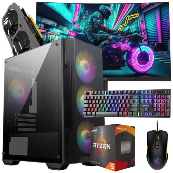 Setup Gamer Special Pc de Bureau Gaming / Ryzen 5 5500 / GTX 1650 4G / 16 Go Avec Écran Incurvé REDRAGON 24" Full HD VA 180 Hz