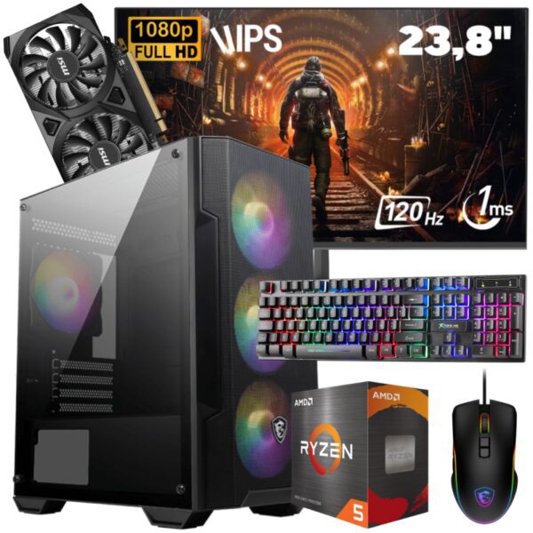 Setup Gamer Special Pc de Bureau Gaming / Ryzen 5 5500 / RTX 3050 6G / 16 Go Avec Écran Aero 24" Full HD IPS 120 Hz