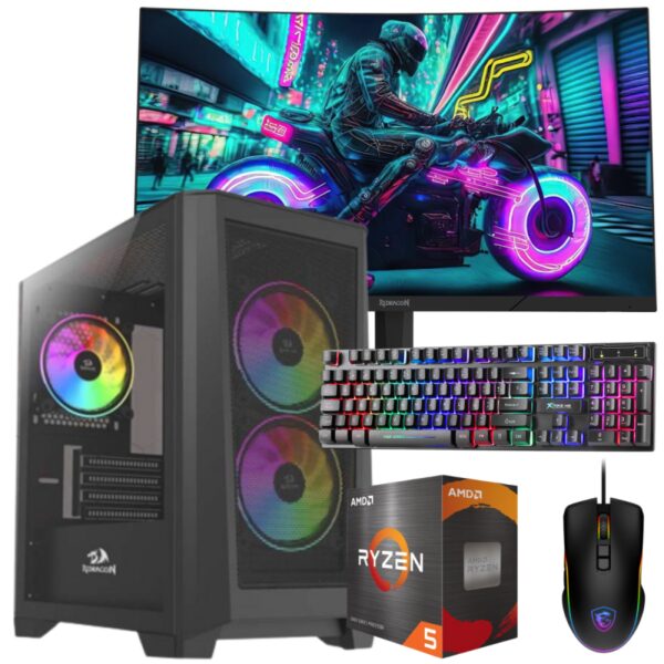 Setup Gamer Special Pc de Bureau Gaming / Ryzen 5 5600GT / Vega 7 / 16 Go Avec Écran REDRAGON Incurvé 24" Full HD 180 Hz