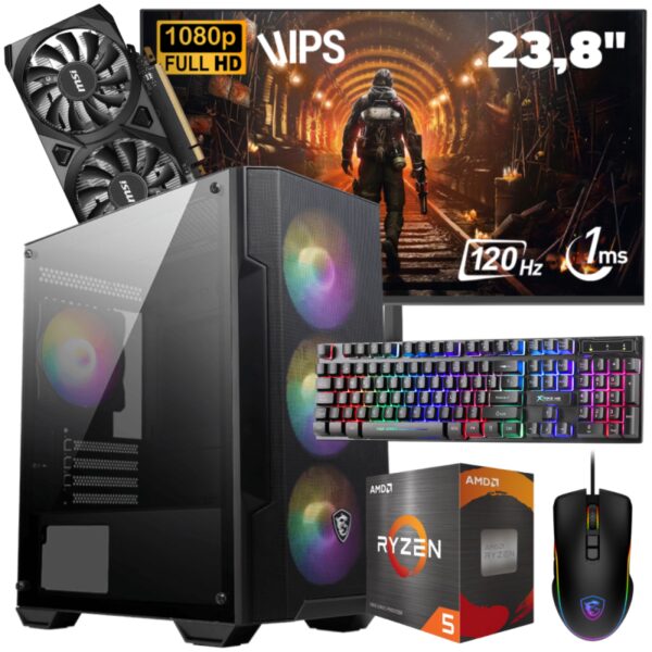 Setup Gamer Special Pc de Bureau Gaming / Ryzen 5 5600X / RTX 3050 6G / 16 Go Avec Écran Aero 24" Full HD IPS 120 Hz