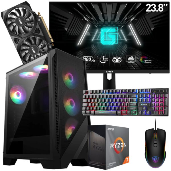 Setup Gamer Special Pc de Bureau Gaming / Ryzen 7 5700X / RTX 3050 6G / 32 Go Avec Écran MSI 24" Full HD IPS 180 Hz